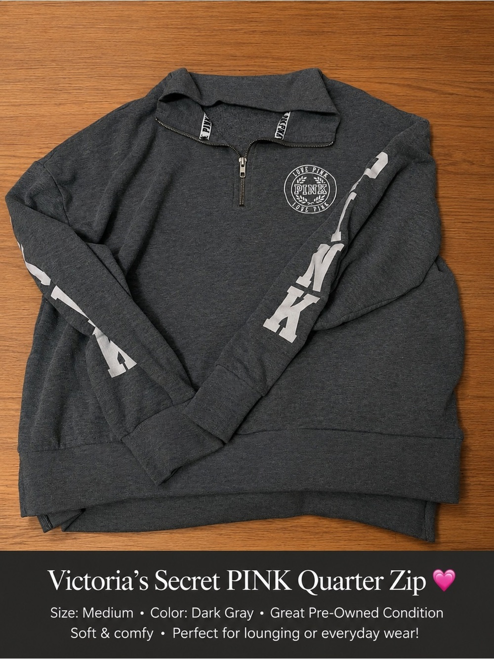 PINK Victoria's Secret Dark Gray Quarter-Zip Pullover